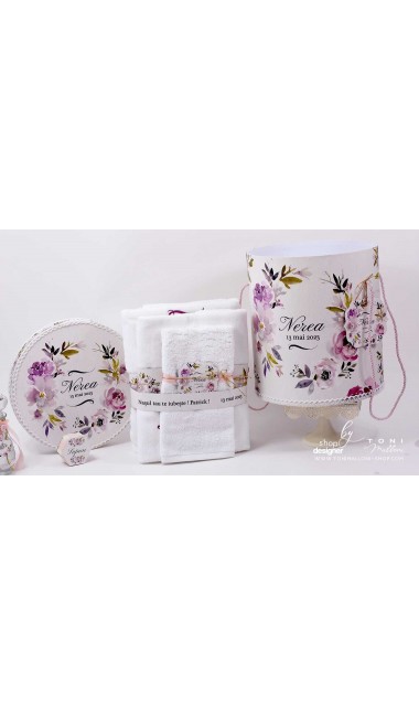 Trusou botez cu flori roz si mov Purple Flowers 9